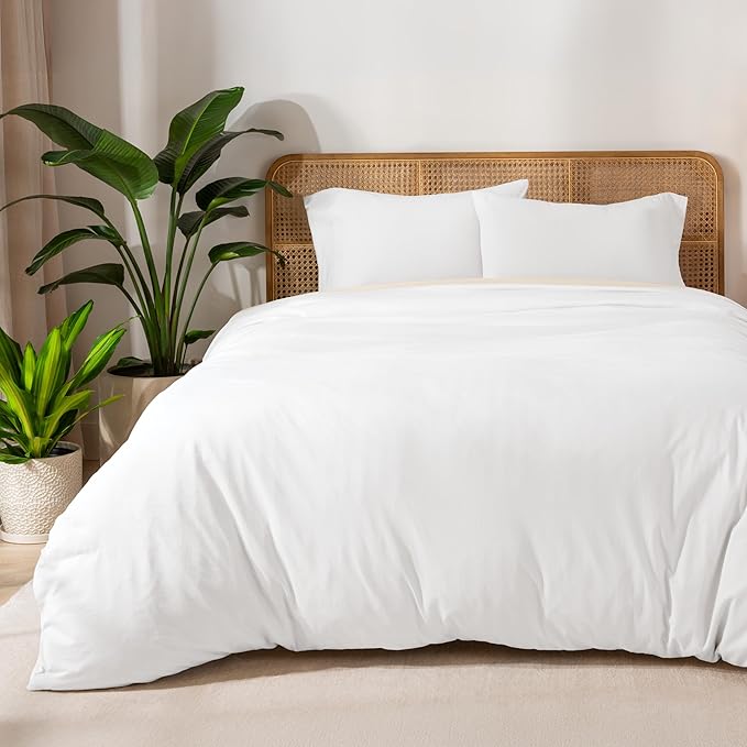 Bare Home 100% Organic Cotton Jersey Duvet Cover Set - Twin/Twin XL Size - Ultra Soft - 100% Cotton - 2pcs - Corner Ties - Button Closure - Envelope Pillowcase (Twin/Twin XL, White)