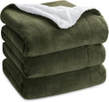 Bedsure GentleSoft Sherpa Fleece Blankets Queen Size for Bed - Thick and Warm Throw for Women and Men, Soft Fuzzy Plush Queen Blanket for Winter, Olive Green, 90x90 Inches