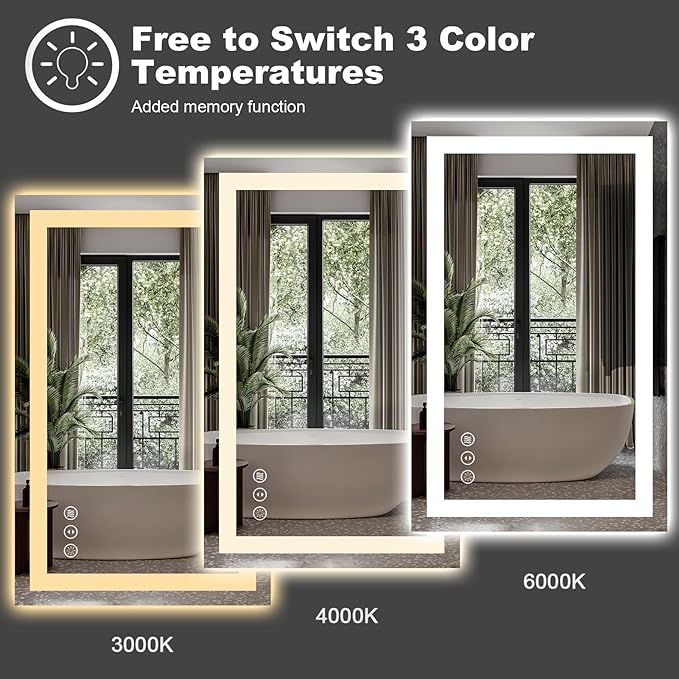 Amorho LED Bathroom Mirror 32"x 32" with Front and Backlight, Stepless Dimmable Wall Mirrors with Anti-Fog, Shatter-Proof, Memory, 3 Colors, Double LED Vanity Mirror(Horizontal/Vertical)