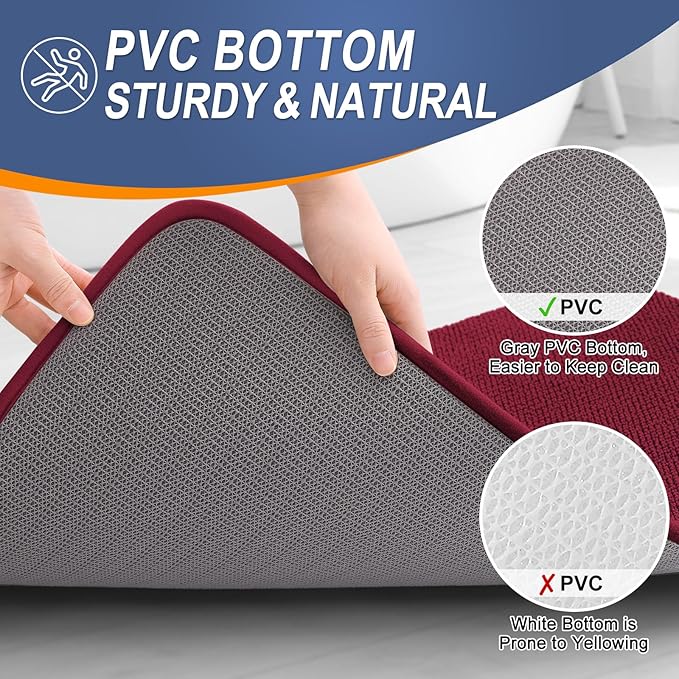 OLANLY Thick Memory Foam Bath Mat Rug 59x20, Extra Soft Absorbent Bathroom Rug, Quick Dry Bath Mats, Non-Slip, Machine Washable Carpet for Bathroom, Tub and Shower, Home Decor Accessories, Burgundy