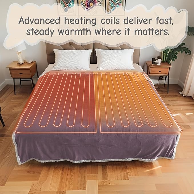 Electric Heated Blanket Throw Size 50"x60", Soft Flannel with Overheat Protection, 6 Adjustable Heat Settings & 3-Hour Auto-Off Timer, Fast Heating for Winter Comfort, Purple