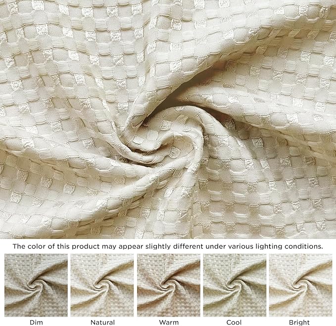 MIYE Pleated Waffle Weave Bed Skirt, Tailored Dust Ruffle 12 Inch Drop Easy Fit, Machine Washable,No Split Corners (Light Beige, Queen - 12" Drop)