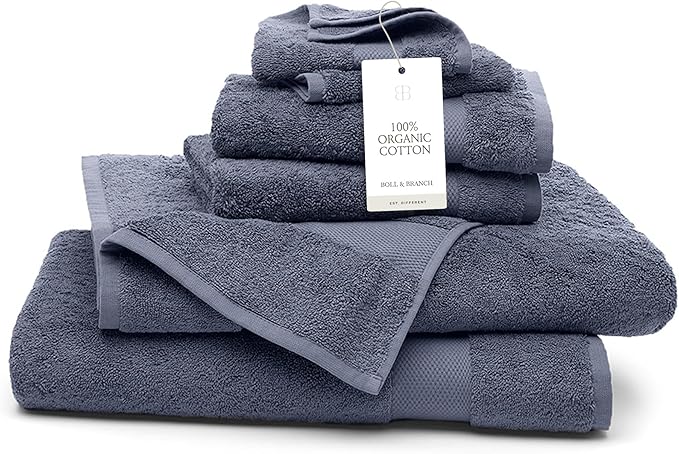 BOLL & BRANCH Plush Bath Sheet Set - Mineral - 6 Piece - Includes 2 Oversized Bath Sheets, 2 Hand Towels & 2 Washcloths - 100% Organic Cotton - Ultra Soft & Luxurious - Quick Absorbing