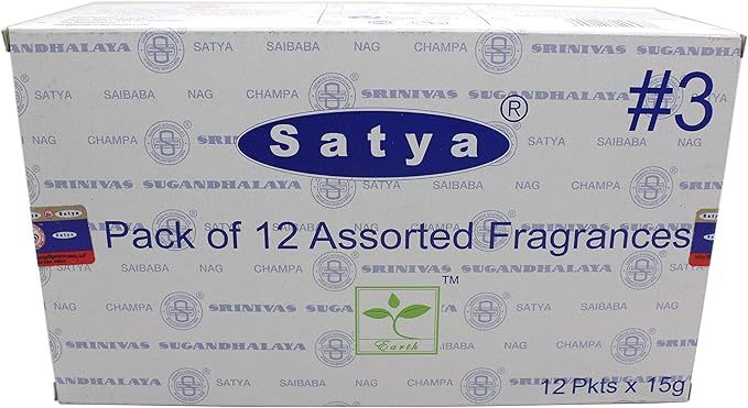 Satya Incense Sticks - Nag Champa, Namaste, Positive Vibes, Tantra, Buddha Blessing, Aura Cleansing, Chakra, Pyramids, Reiki, Karma, Spiritual, Traditional Ayurveda, Pack of 12 Assorted Fragrances