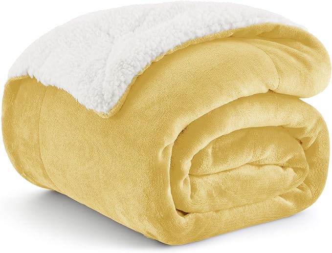 Bedsure GentleSoft Sherpa Fleece Throw Blanket for Couch - Thick and Warm Throw for Women and Men, Soft Fuzzy Plush Blanket for Winter, Yellow, 50x60 Inches