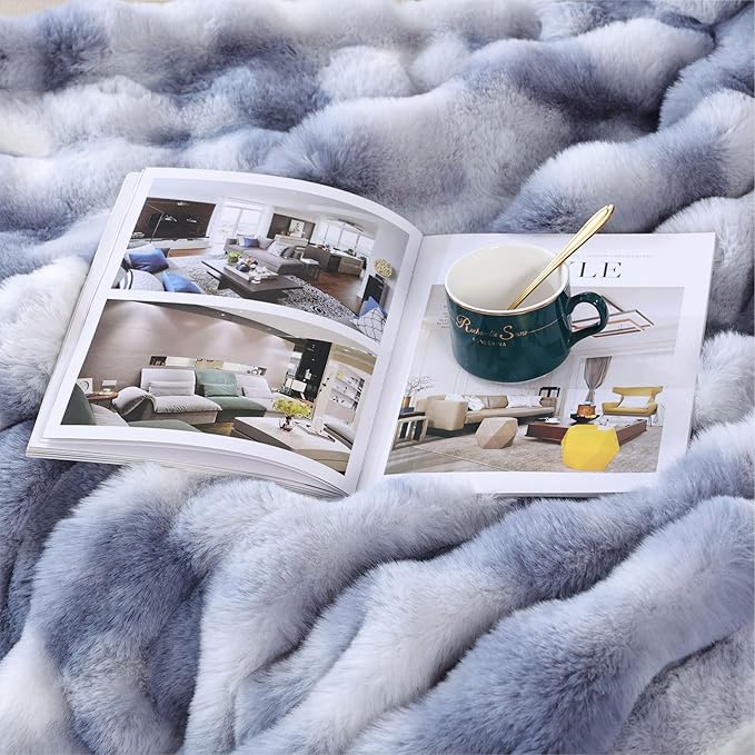 Faux Fur Soft Fluffy Tie-dye Blue Throw Blanket for Living Room Bedroom Couch 60X80 Fuzzy Bubble Thick Throw Blanket Decorative Blanket Home Decor 860 GSM
