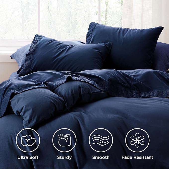 Bedsure California King Sheets Navy - Soft Sheets for California King Size Bed, 4 Pieces Hotel Luxury California King Sheet Sets, Easy Care Polyester Microfiber Cooling Bed Sheet Set