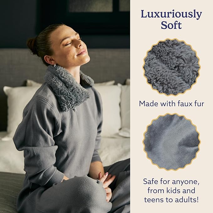 warmies Microwavable Neck & Shoulder Wrap - Heating & Cooling Plush Pad for Calming Relaxation - Weighted & Heated Neck Warmer with Scented Lavender - Microwave Heat Pad for Aches & Pain - Gray