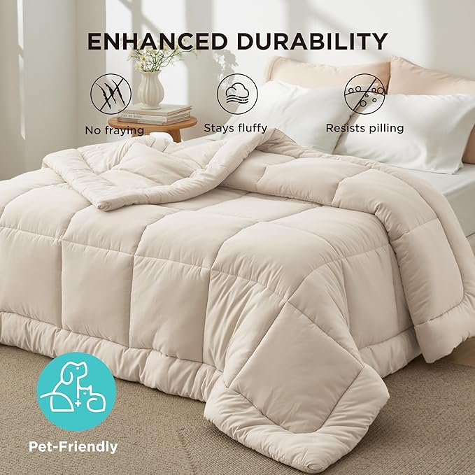 Bedsure Comforter Duvet Insert - Quilted Comforters Cal King Size, All Season Duvet, GentleSoft Down Alternative Bedding, with 8 Tabs, Gifts for Women/Men, Linen, California King 96 X 102 Inches