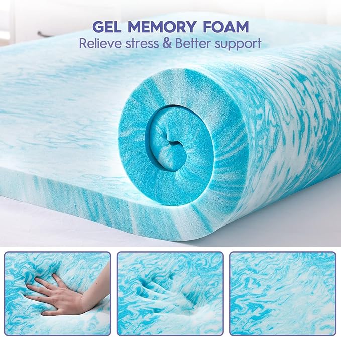 ABENE 3 Inch Dual Layer Memory Foam Mattress Topper Full, 2 Inch Memory Foam Plus 1 Inch Down Alternative Pillowtop Mattress Pad, with Bedside Pocket, Support for Back Pain (Full, Gray)