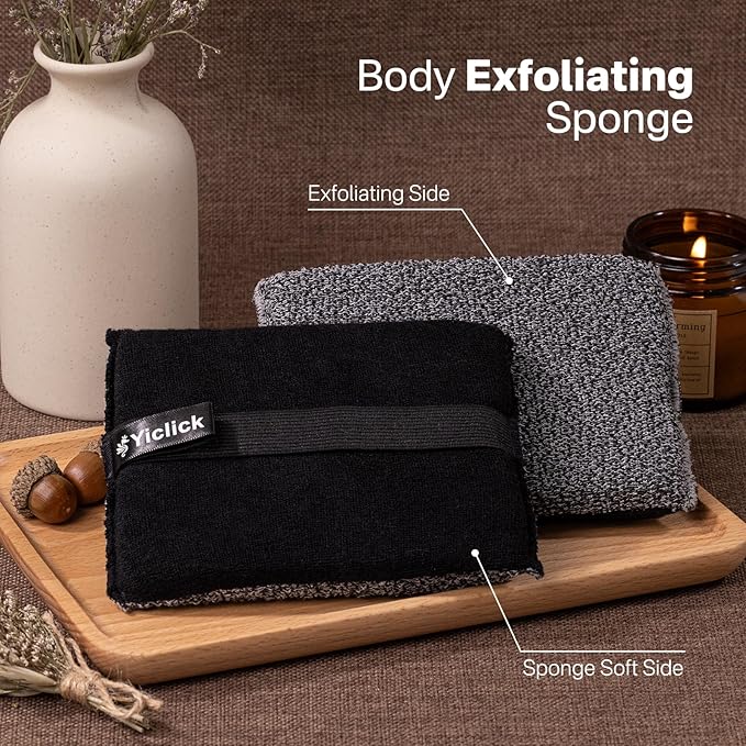 Yiclick Exfoliating Body Scrubber Exfoliator 2 Pack - Exfoliating Sponge, Shower Bath Sponge Loofah with Handle, Body Scrub Lufas Washcloth Net Brush, Dead Skin Remover for Body(Rectangle)