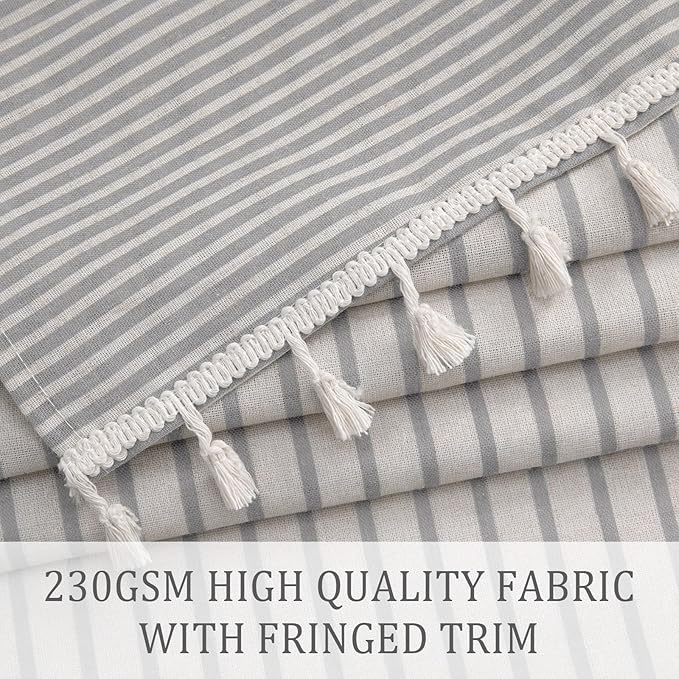 Awellife Farmhouse Grey Shower Curtain for Bathroom Linen Texture Stripe Tassel Shower Curtain 72 X 78 Inches Neutral