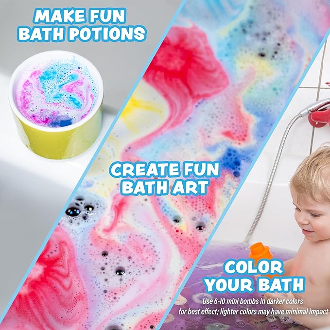 Tub Works Lil' Bursts Mini Bath Bombs for Kids, 90 Count, Cosmic | Nontoxic | Tiny With A Burst of Color, Foam & Bubbles | Customize With Fun Colors | Create Bath Art