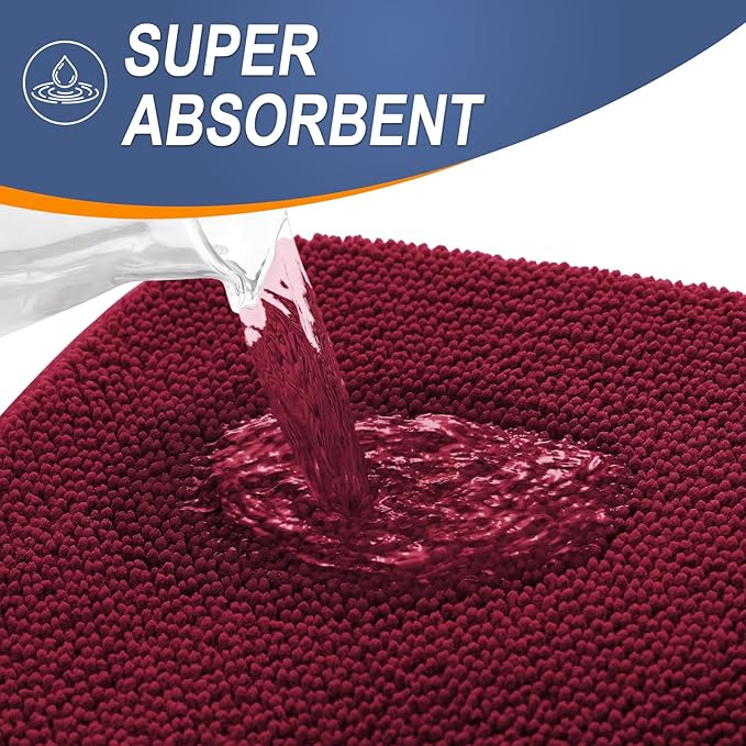 OLANLY Thick Memory Foam Bath Mat Rug 59x24, Extra Soft Absorbent Bathroom Rug, Quick Dry Bath Mats, Non-Slip, Machine Washable Carpet for Bathroom, Tub and Shower, Home Decor Accessories, Burgundy