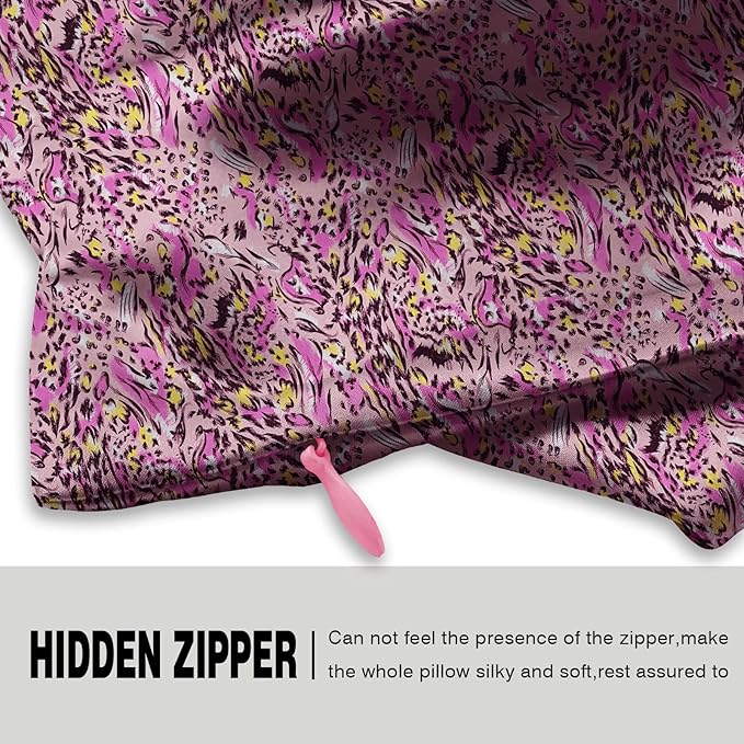 Mulberry Silk Pillowcase for Hair and Skin Standard Size Leopard Print Silk Pillow Cases with Zipper Soft Breathable Smooth Cooling Silk Pillow Covers for Sleeping (Pink Paint,20"X 26",1Pcs)