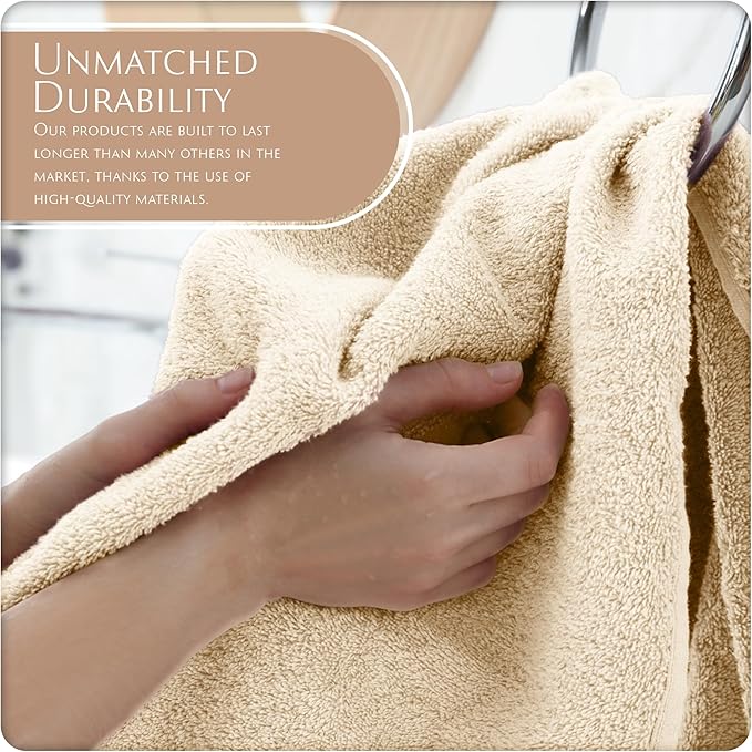 MAURA Basics Hand Towels for Bathroom with Hanging Hook Loops. Soft, Durable, Long Lasting and Absorbent Hand Towel Sets for Bathroom, American Standard Size 16"x28", Cream