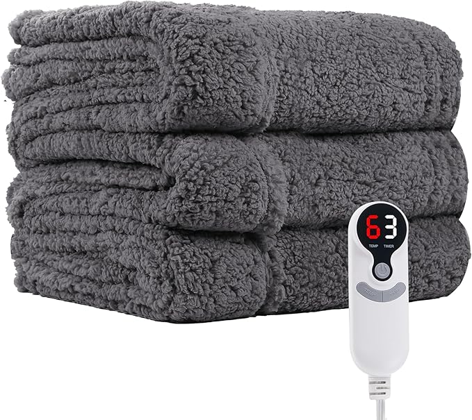 Electric Heated Blanket 6 Heating Settings & 3H Auto Off Throw 50×60 Cozy Double Sided Plush Sherpa Ultra-Soft Warm Thick, Machine Washable, Fast Quick Heating, Home Office Dark Gray