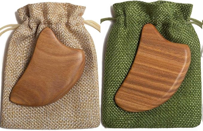Gua Sha Tool for Face, 2 Pack Wooden Gua Sha Facial Tools Reduce Puffiness for Women - Green Sandalwood