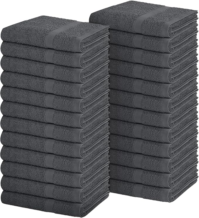 Pearl Linens Pack of 24 100% Cotton Hand Towels, Salon Towels for Spa, Gym and Bathroom Use, Hair Towels in Bulk, Soft, Absorbent, Quick Dry & Machine Washable, 16x27 inches, Grey