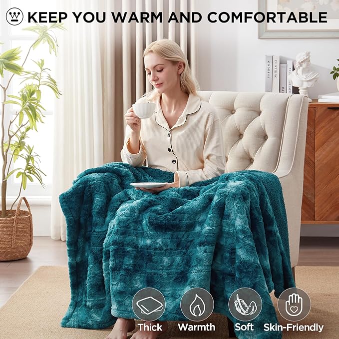 Westinghouse Electric Throw Blanket, Faux Fur Heated Blanket with 6 Heating Levels & 2-10 Hours Auto Off, Soft Cozy Sherpa Heated Blanket Washable Blanket (50" x 60" Throw Size, Green)