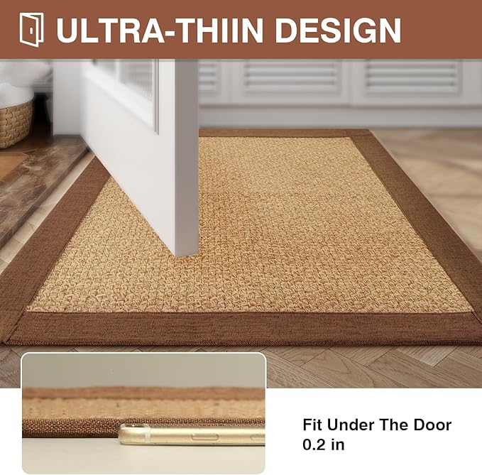 Quick Dry Absorbent Bathroom Rugs Mat Non Slip Bath Mat Ultra Thin Bath Mats Bathroom Mat Floor Rubber Backed Fit Under Door Woven Washable Bath Rugs Brown 16x24