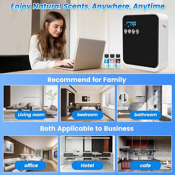 Waterless Essential Oil Diffuser,250ml Aromatherapy Scent Diffuser Air Machine with Smart APP & Touch Screen|Whole House Oil Diffusers for Home,Office & Hotel Collection,Covers 1500 sq.ft–Black