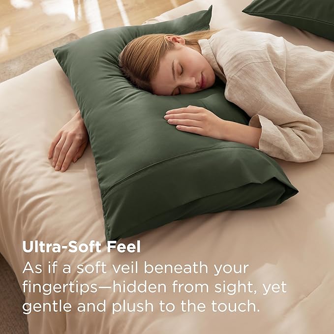 Bedsure King Size Pillow Cases Set of 2 - Olive Green Microfiber Pillowcases 2 Pack, Super Soft Double Brushed Pillow Case Cover with Envelope Closure, Wrinkle, Fade and Stain Resistant, 20x36 Inches