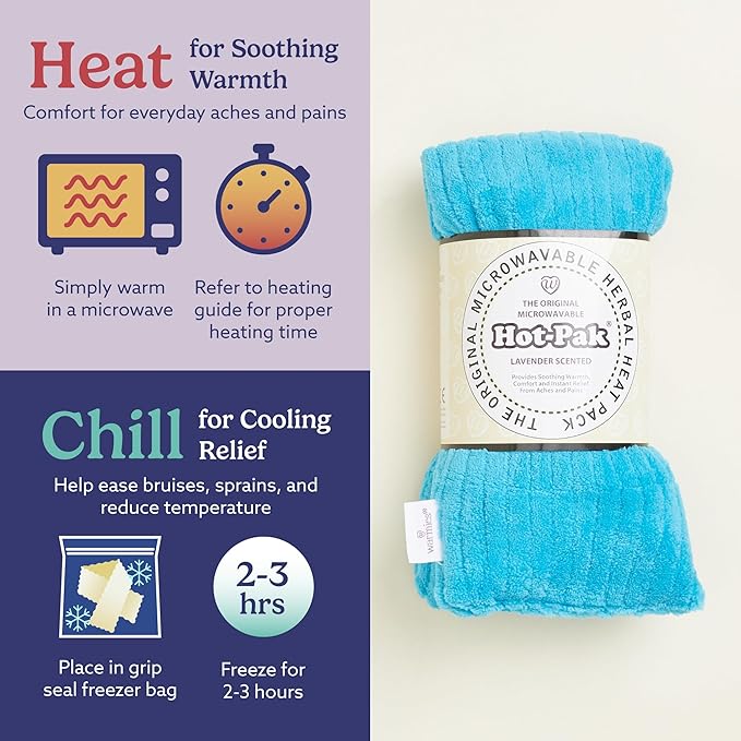 warmies Hot-Pak, Microwavable Neck Wrap - Heating & Cooling Plush Pad for Calming Relaxation - Weighted & Heated Neck Warmer with Scented Lavender - Microwave Heat Pad for Aches & Pain - Blue