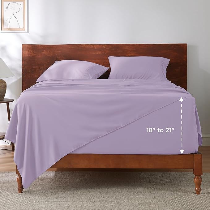 Bedsure Deep Pocket Full Size Bed Sheets Set - Fits Mattresses Up to 21 Inches Thick - 4 Piece GentleSoft Bed Sheets, Moisture Wicking, Cooling Bedsheet & Pillowcases, Easy & Secure Fit, Light Purple