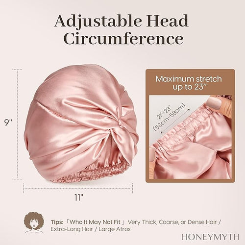 100% Mulberry Silk Bonnet, 22 Momme Adjustable Double-Layer Hair Bonnet for Sleeping Women, Soft Sleep Cap for Curly Hair & Anti-Frizz Protection Pink
