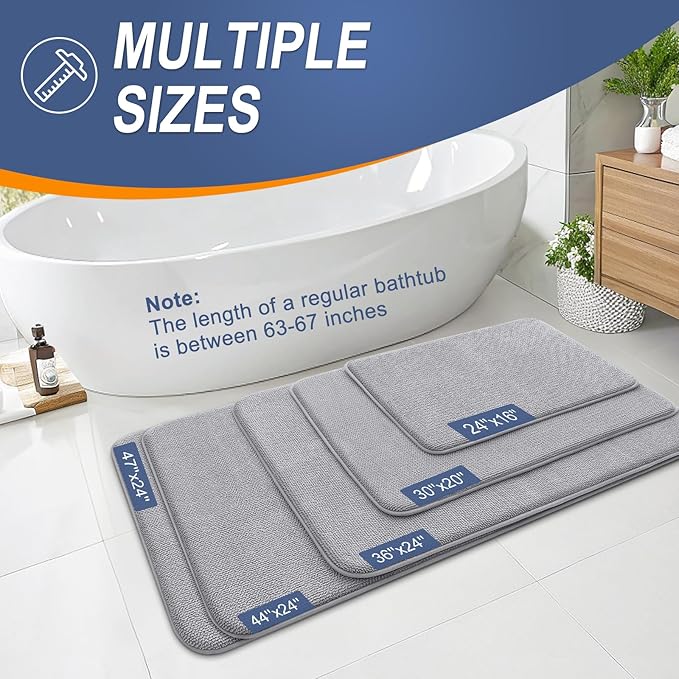 OLANLY Thick Memory Foam Bath Mat Rug 44x24, Extra Soft Absorbent Bathroom Rug, Quick Dry Bath Mats, Non-Slip, Machine Washable Carpet for Bathroom, Tub and Shower, Home Decor Accessories, Grey