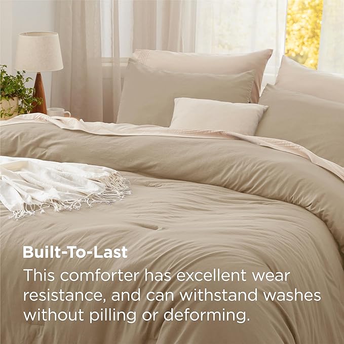 Bedsure Oversized King Size Comforter Set, Khaki Soft Prewashed Bedding for All Seasons, 3 Pieces GentleSoft™ Down Alternative Bed Set, 1 Lightweight Comforter (120"x98") and 2 Pillowcases (20"x36")