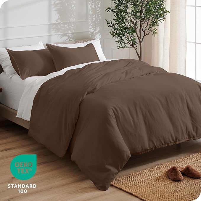 Bare Home Bedding Duvet Cover Queen Size - Premium 1800 Super Soft Collection - Lightweight, Cooling - Soft Breathable Bedding Duvet Cover (Queen, Cocoa)