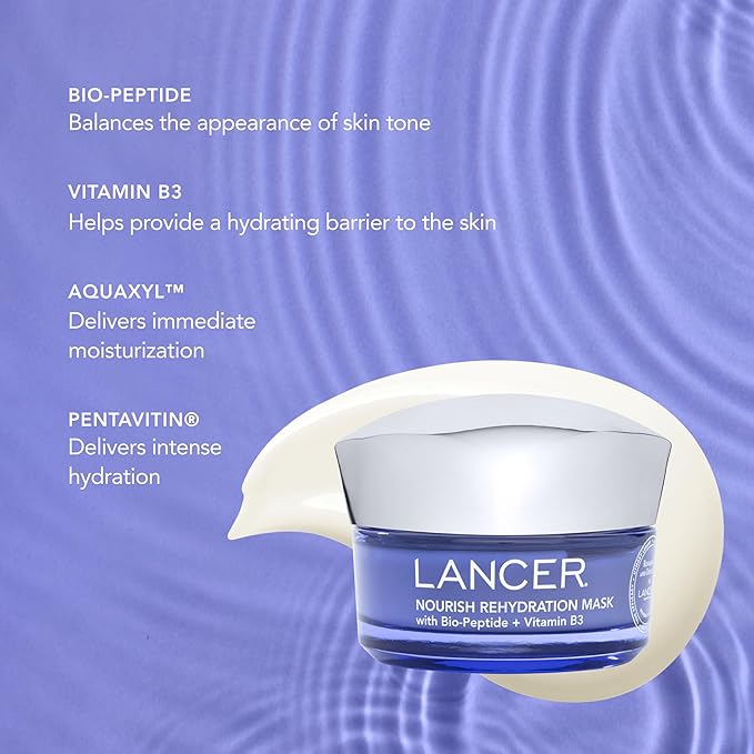 Lancer Skincare Nourish Rehydration Moisturizing Face Mask with Bio-Peptide and Vitamin B3, 1.7 Ounces