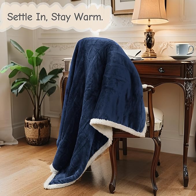 Electric Heated Blanket Throw Size 50"x60", Soft Flannel with Overheat Protection, 6 Adjustable Heat Settings & 3-Hour Auto-Off Timer, Fast Heating for Winter Comfort, Navy Blue
