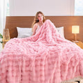 Pink Faux Fur Throw Blanket Soft Plush Fluffy Bubble Texture Cozy Blanket for Couch Bed Sofa Warm Thick Luxury Home Decor Gift for Women Mom Girlfriend (Twin Size 60''x80'', Pink)