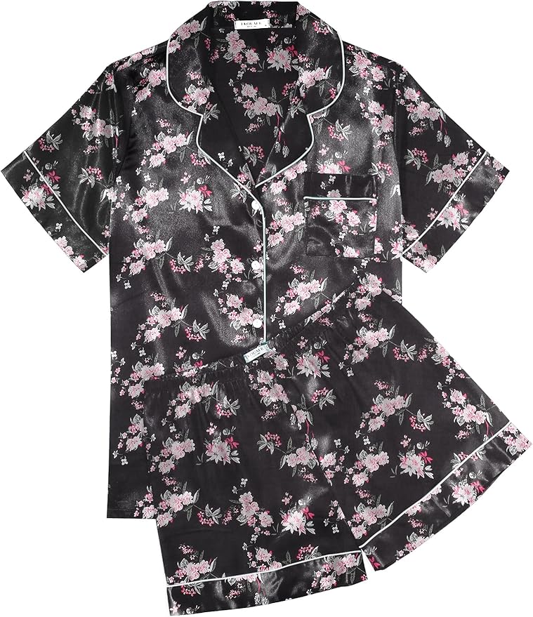 Ekouaer Pajamas for Women Set Silk Satin Pjs Shorts Sleepwear 2 Piece Loungewear S-XXL