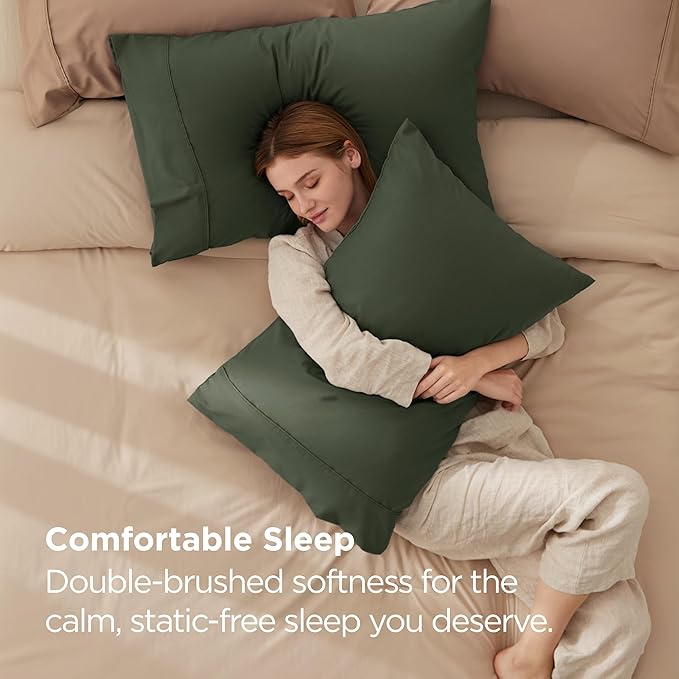 Bedsure King Size Pillow Cases Set of 2 - Olive Green Microfiber Pillowcases 2 Pack, Super Soft Double Brushed Pillow Case Cover with Envelope Closure, Wrinkle, Fade and Stain Resistant, 20x36 Inches