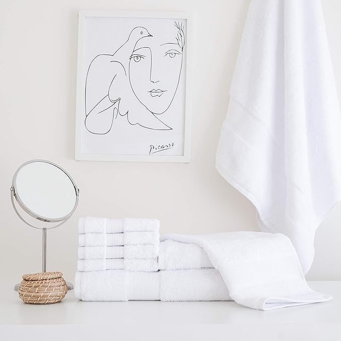Luzia 8 Piece Bathroom Towel Set - 100% Turkish Cotton, Premium Quality - 2 Bath Towels 2 Hand Towels and 4 Washcloths (White)