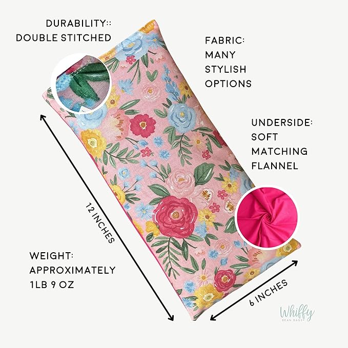 Large Microwave Heating Pad with Flax Seed, Scented or Unscented, Good for Back Pain or Cramps, Moist Heat Therapy or Ice Pack, Microwavable Bean Bag, 6" x 12" (Peach Floral, Lavender & Chamomile)