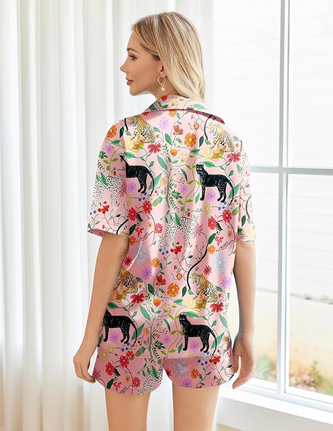 Ekouaer Pajamas for Women Set Silk Satin Pjs Shorts Sleepwear 2 Piece Loungewear S-XXL