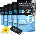 Muscle Rehab| (5) Travel Epsom Soak Packets Arnica, Magnesium Salt, Body, Hand, Foot Pain Relief, Sore Feet Relief, Foot Bath Soak, Epson Salts for Soaking Feet, Stiffness and Pain Relief, Single use