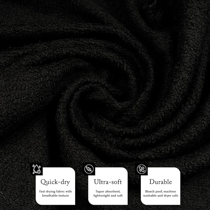 Barber Towels Black Salon Towels For Hair Stylist - Pack of 24, Not Bleach Proof, 16 by 27 Inches, Cosmetology Towel, Absorbent Cotton Hair Towel for Women, Men, Beauty, Spa and Home Hair Care