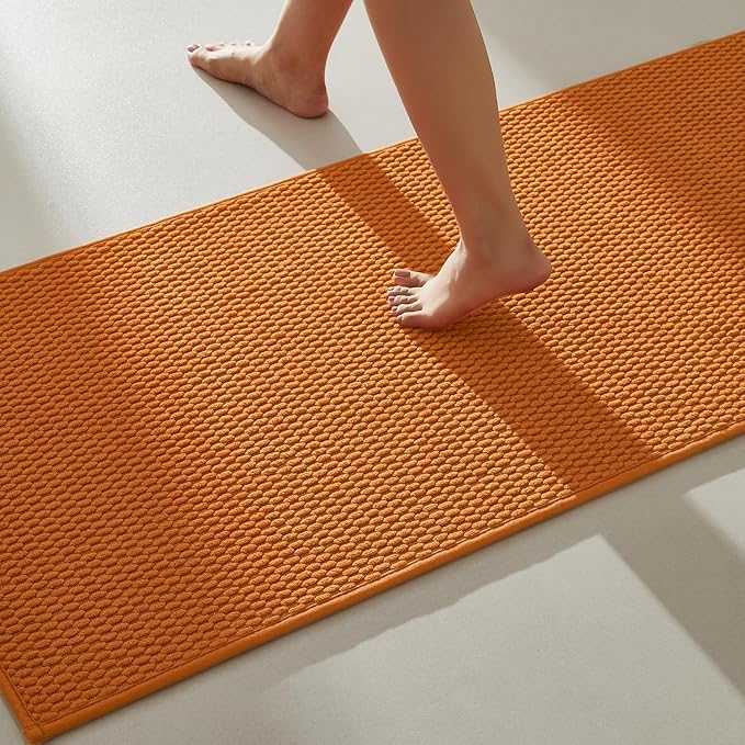 Bathroom Runner Rugs, Long Bath Mat Runner Washable Thin Quick Dry Low Pile Bathroom Runner Rugs Non Slip, Orange 16"x60"