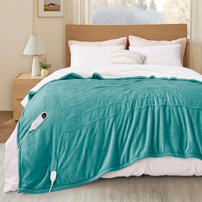 Bedsure Electric Blanket Twin - Soft Flannel Heated Blanket Twin Size, GentleSoft Fast Heating with 10 Time Settings & 6 Heat Settings, Warm Gift for Grandma (62x84 inches, River Blue)