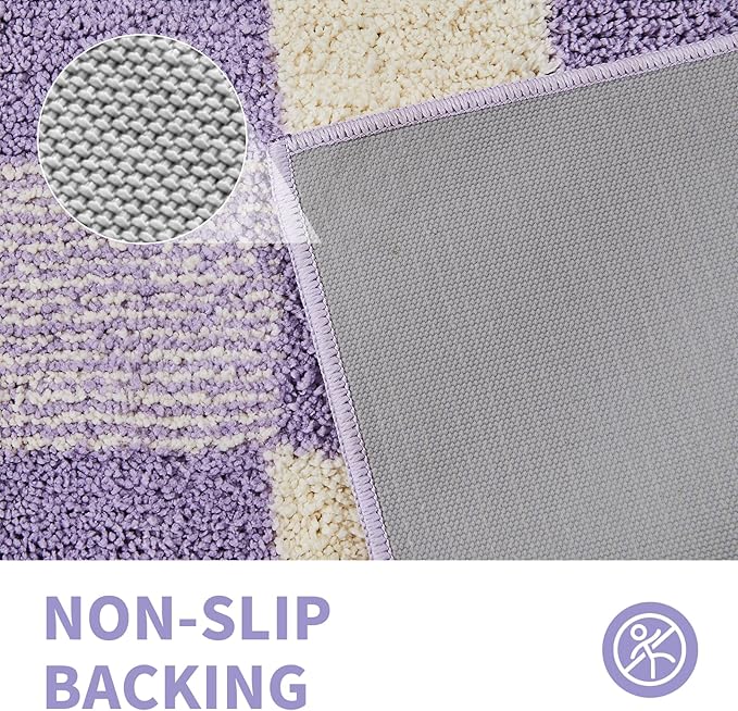 CozeCube Bath mats for Bathroom Non Slip, Fluffy Absorbent Microfiber Bath mat Washable, Aesthetic Bathroom Rugs, Small Purple Checkered Bath mat, Lavender, 24" x 16"