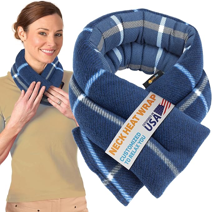 SunnyBay Microwavable Heating Pads, Microwavable Moist Heated Neck and Shoulder Wrap, Versatile Weighted Beanbag Cold Pack or Warm Compress, 26x4 Inches, Made in USA, Ocean Blue