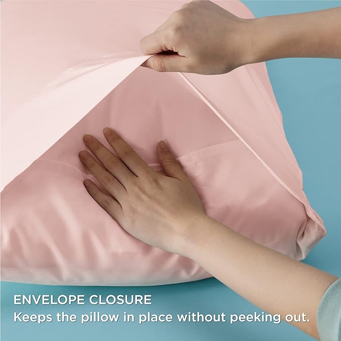 Bedsure Pillow Cases Standard Size, Cooling Pillow Cases, Rayon Derived from Bamboo Pink Pillowcases Standard Set of 2, Breathable & Soft Bedding Pillow Covers with Envelope Closure, 20x26 Inches