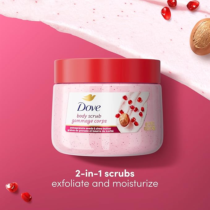 Dove Pomegranate & Shea Butter Body Scrub Exfoliates and Deeply Nourishes for Smooth, Radiant Skin 15 oz