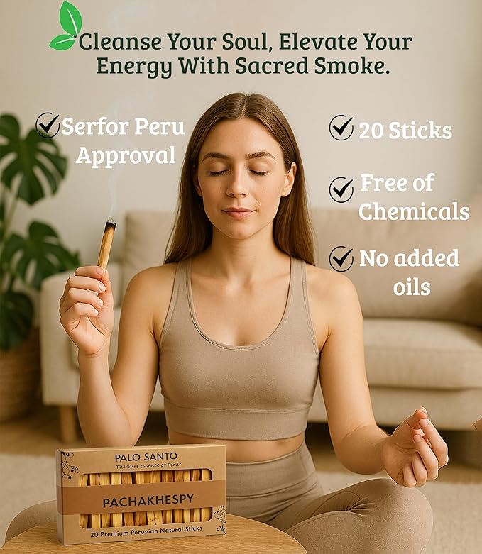 Palo Santo Sticks Authentic Smudging Peru 20 Pack for Energy Cleansing Aromatherapy Meditation 100% Natural Ethically Sourced Sustainable Holy Wood Wild Harvested Premium Palo Santo Incense Quality